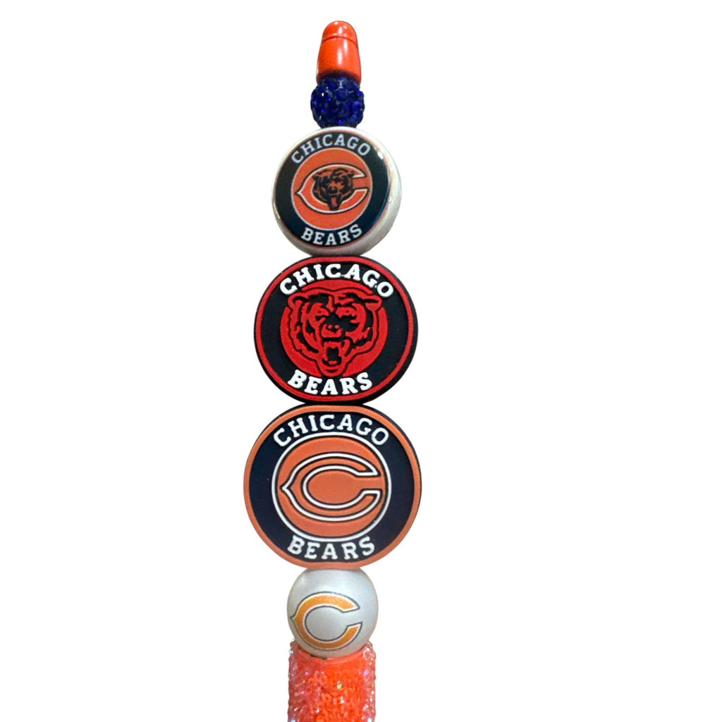 Chicago Bears Themed Decorative Pen with Team Logos & Orange Beads