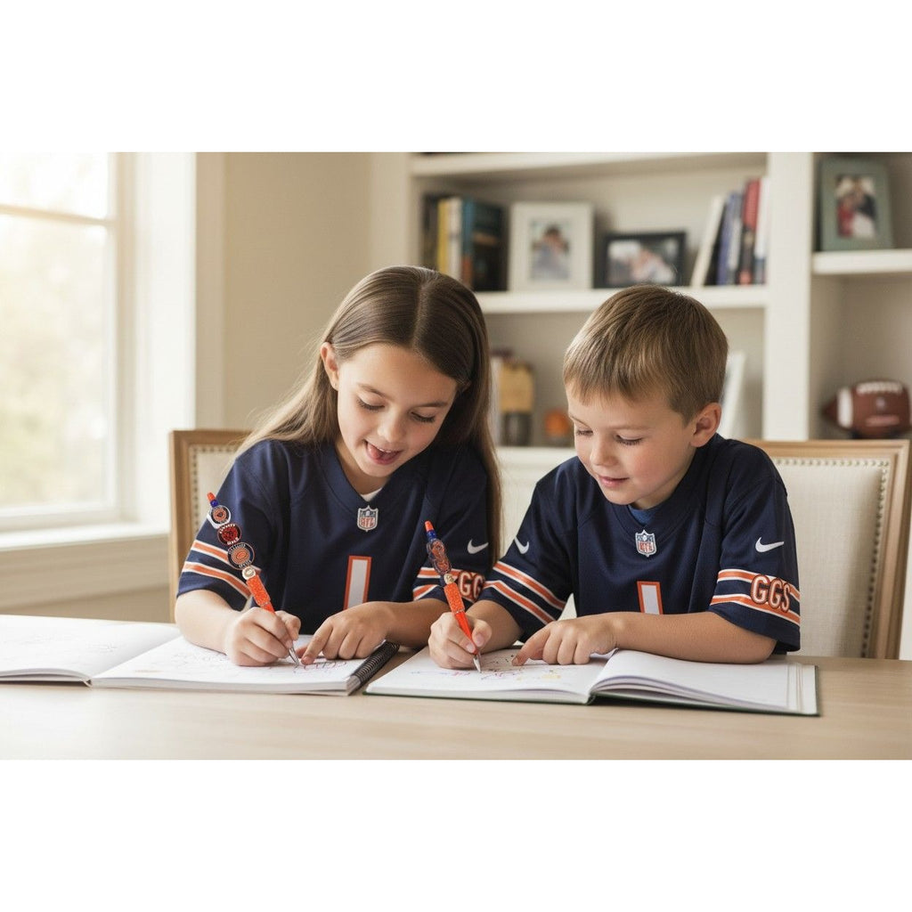 Chicago Bears Themed Decorative Pen with Team Logos & Orange Beads