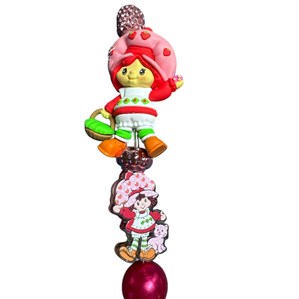 Strawberry Shortcake-Themed Beaded Glitter Pen With Character Top & Sparkly Pink Handle