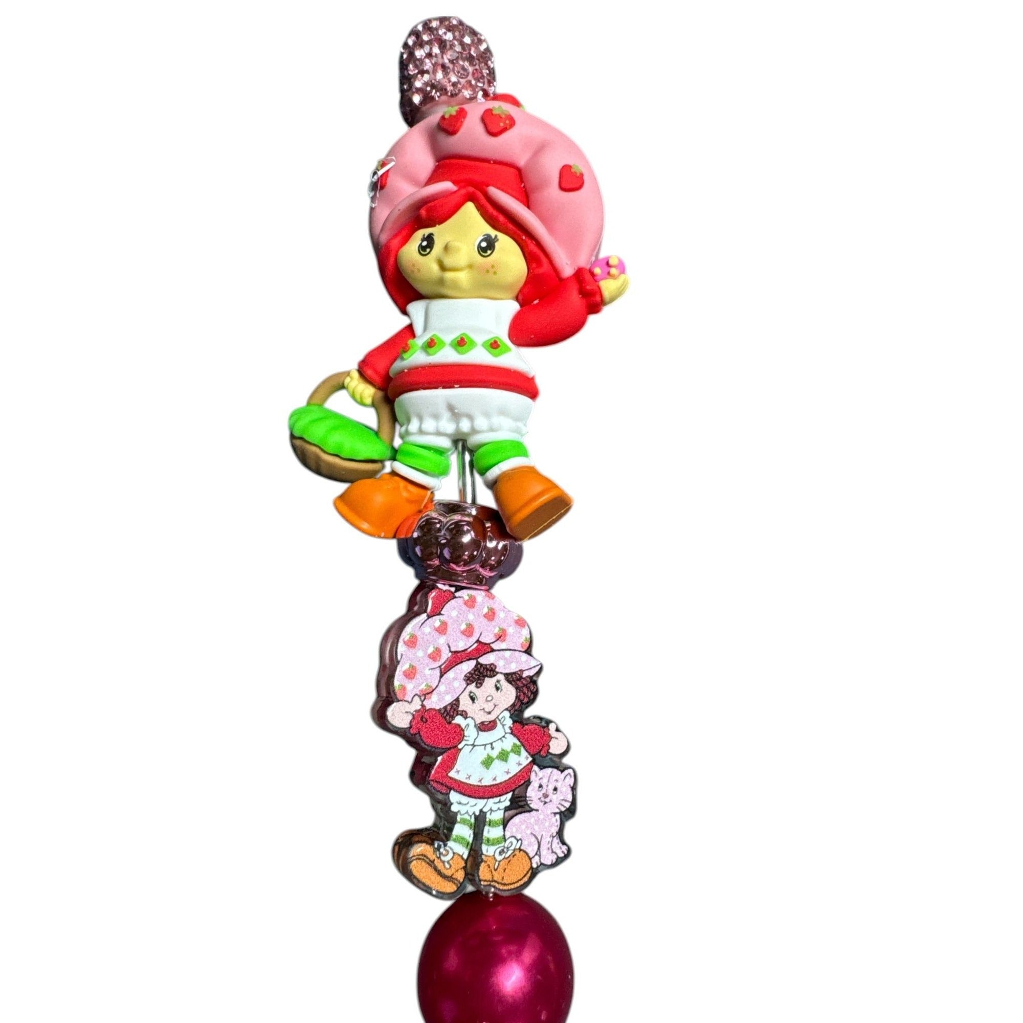 Strawberry Shortcake-Themed Beaded Glitter Pen With Character Top & Sparkly Pink Handle