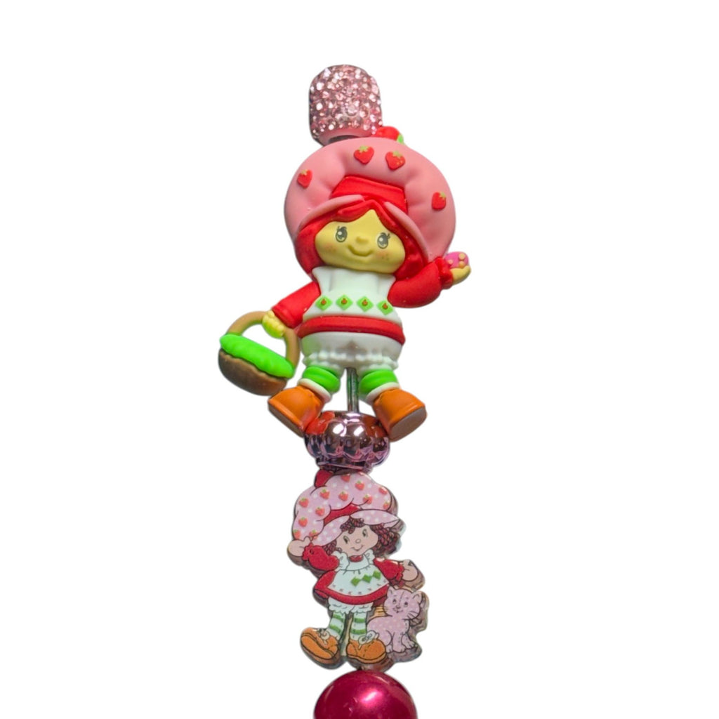 Strawberry Shortcake-Themed Beaded Glitter Pen With Character Top & Sparkly Pink Handle