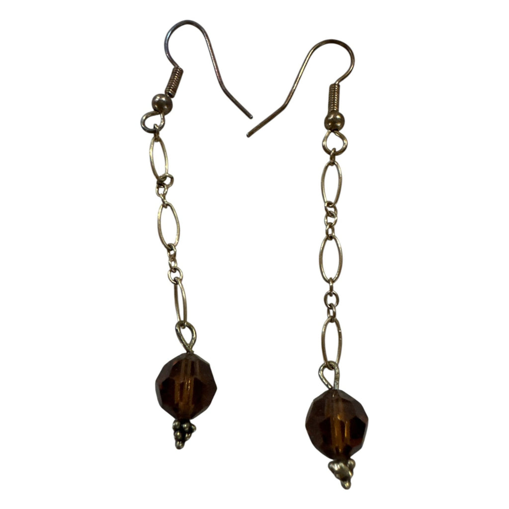 Brown Beaded Dangle Earrings With Gold-Tone Chain & Hooks