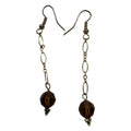 Brown Beaded Dangle Earrings With Gold-Tone Chain & Hooks