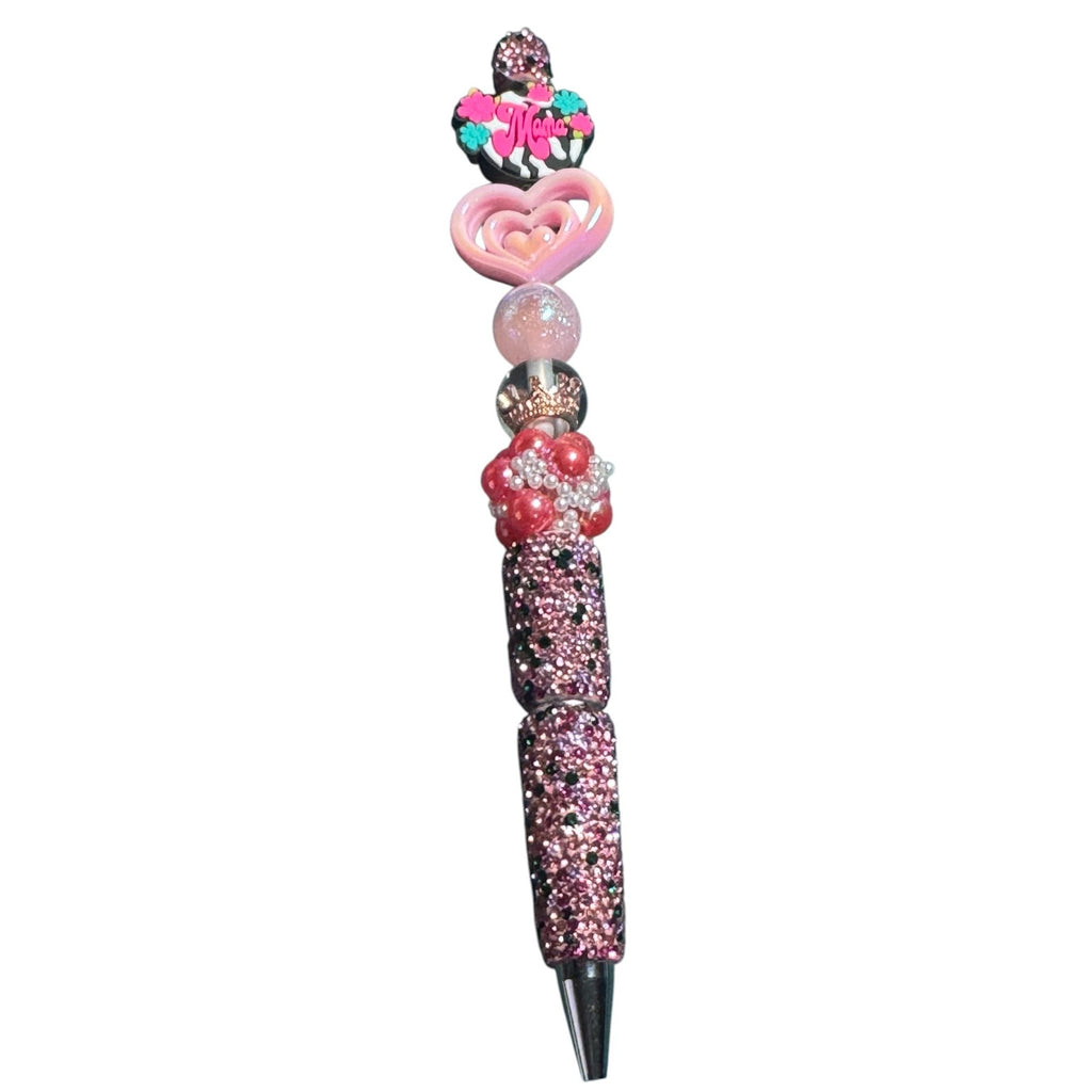Beaded "Mama" Pink Pen With Heart & Crown Accents – Handmade Gift Idea