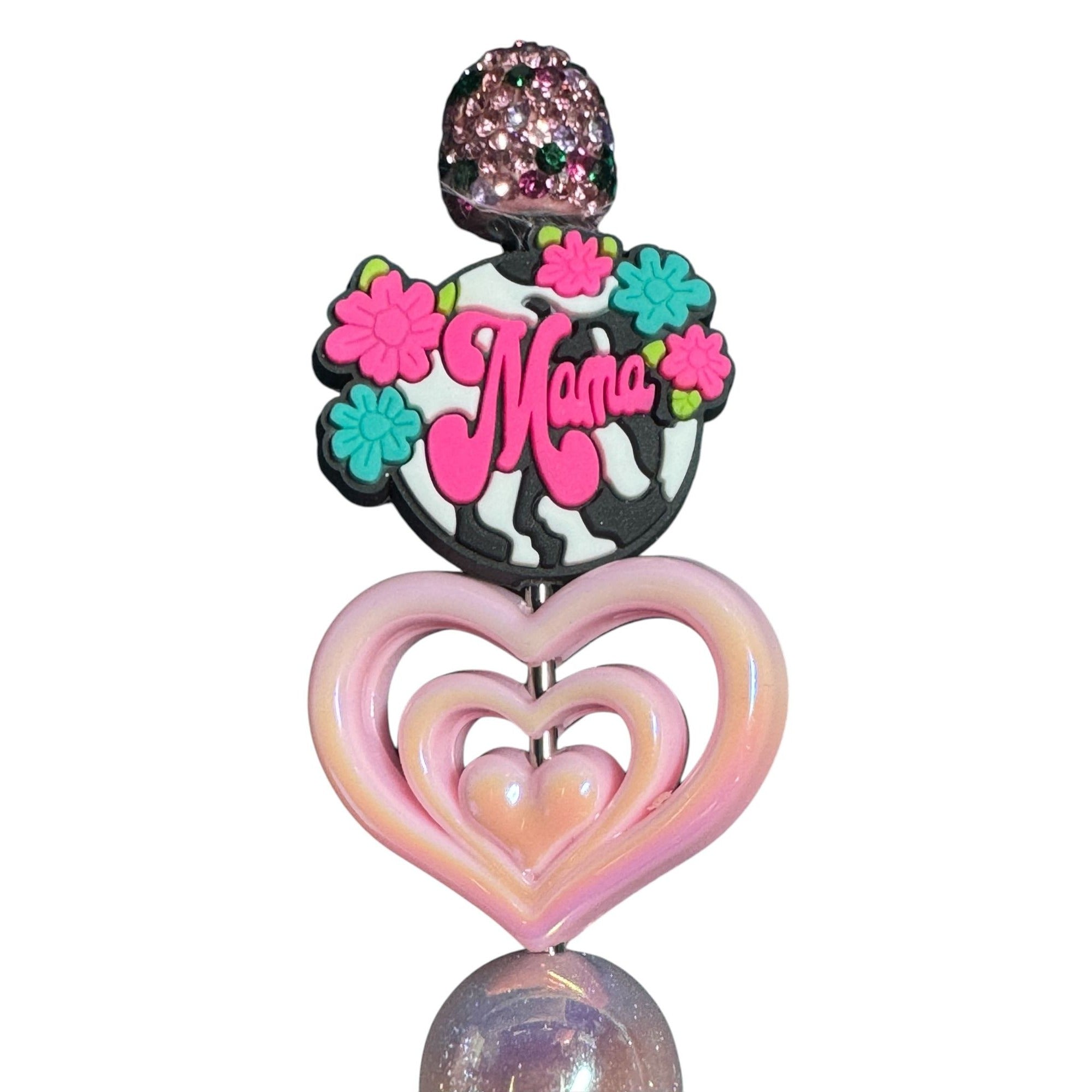 Beaded "Mama" Pink Pen With Heart & Crown Accents – Handmade Gift Idea