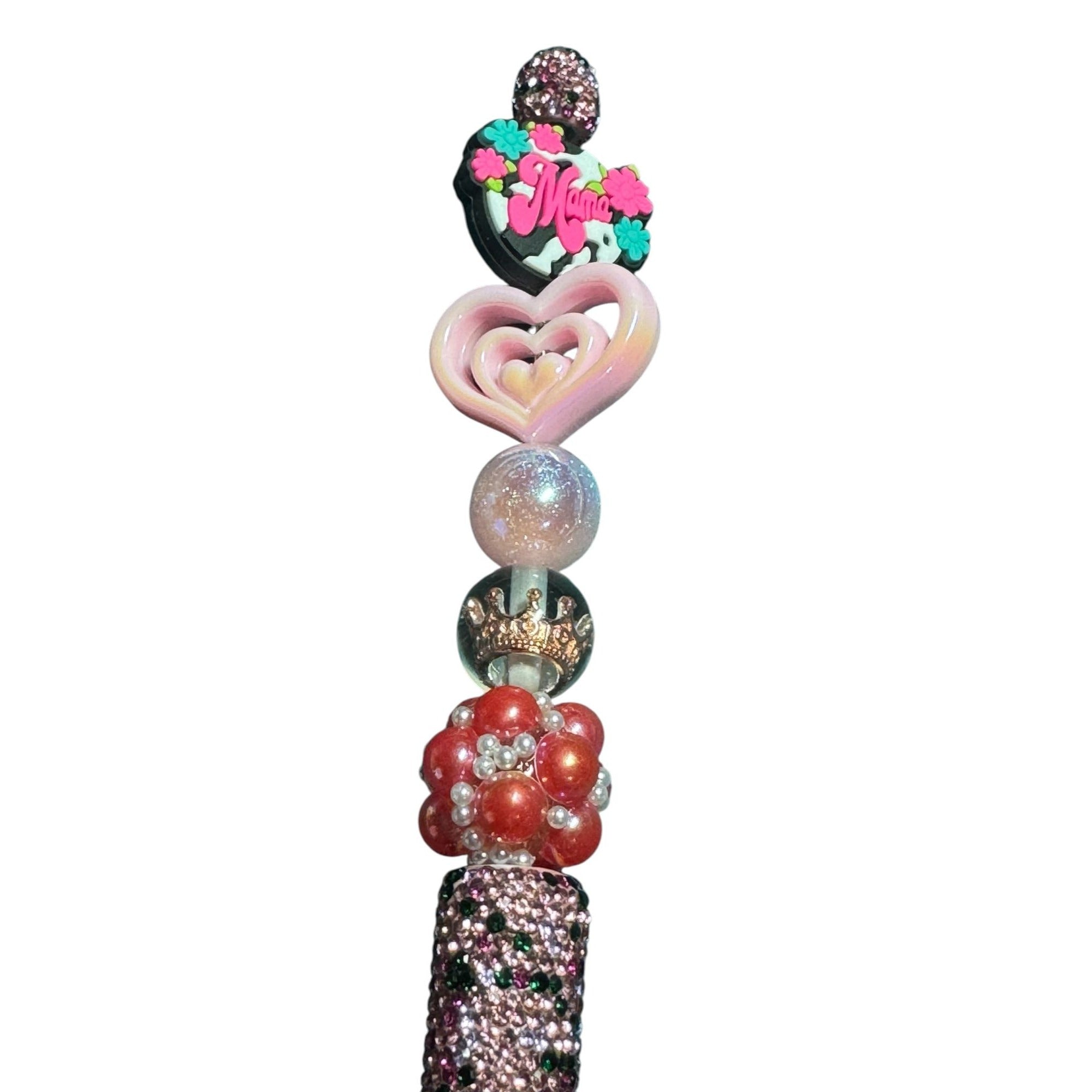Beaded "Mama" Pink Pen With Heart & Crown Accents – Handmade Gift Idea