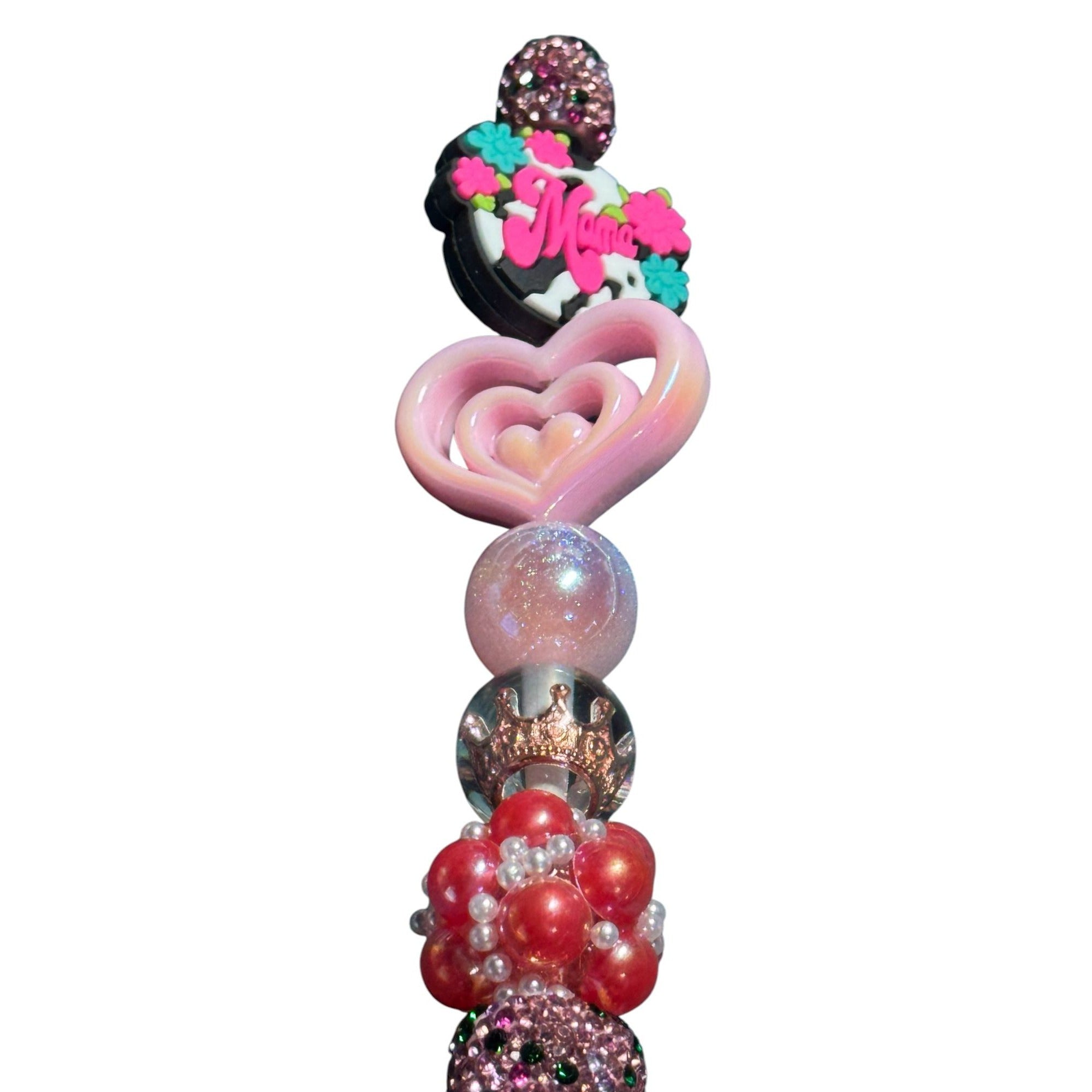 Beaded "Mama" Pink Pen With Heart & Crown Accents – Handmade Gift Idea