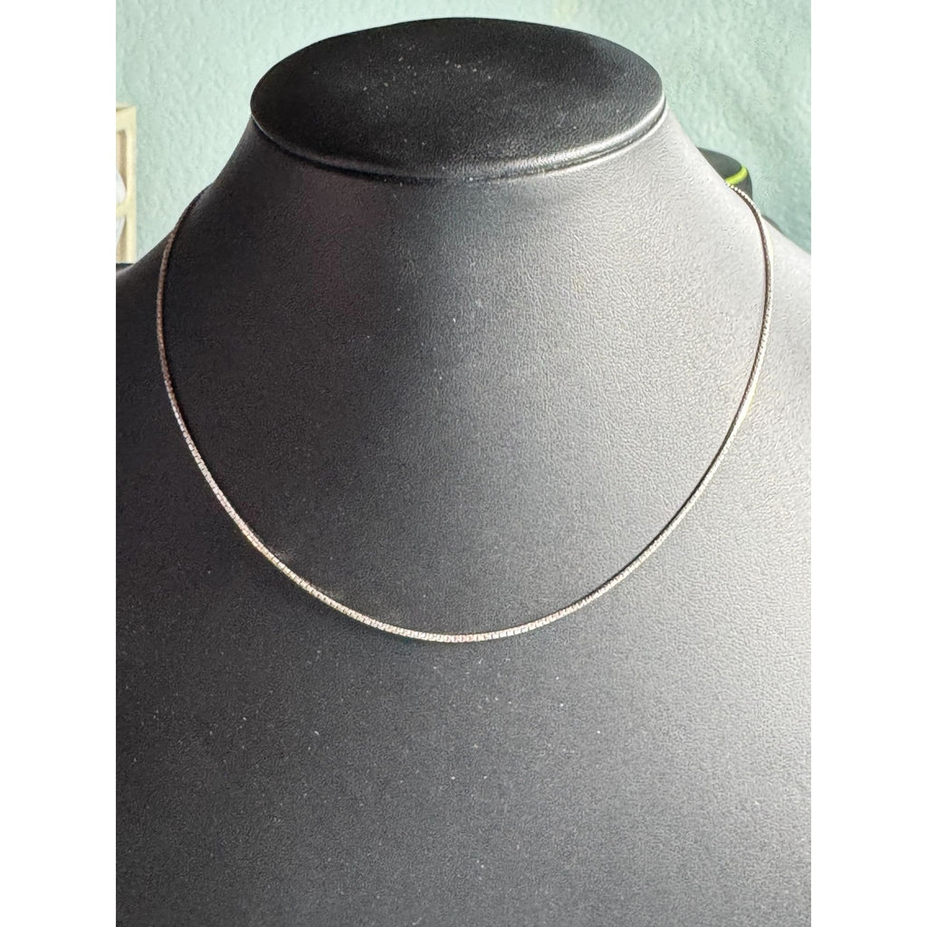 Sterling Silver Box Chain Necklace 925 Italy Lobster Clasp 15 Inches Slim Minimalist Jewelry