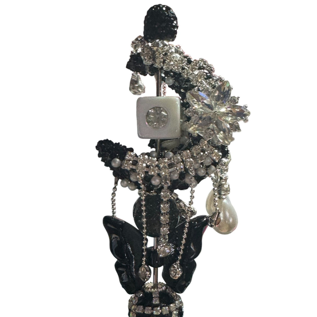 Luxury Crystal Butterfly & Pearl Embellished Black Ballpoint Pen For Elegant Writing & Gifting