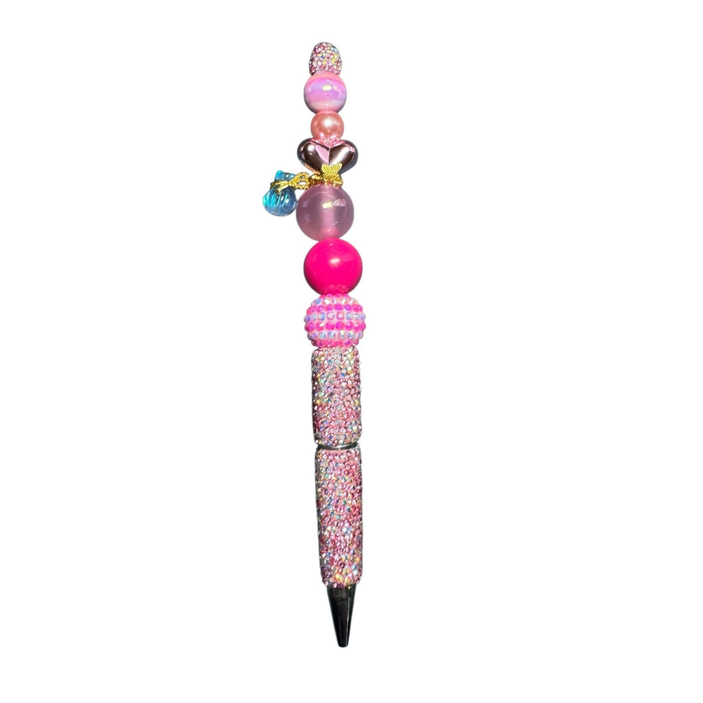 Beaded Rhinestone Pen With Pink & Gold Charms For Writing & Gifting