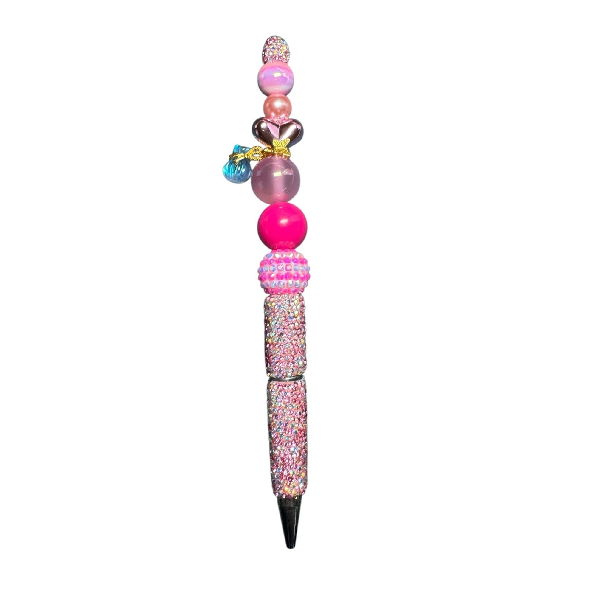 Beaded Rhinestone Pen With Pink & Gold Charms For Writing & Gifting
