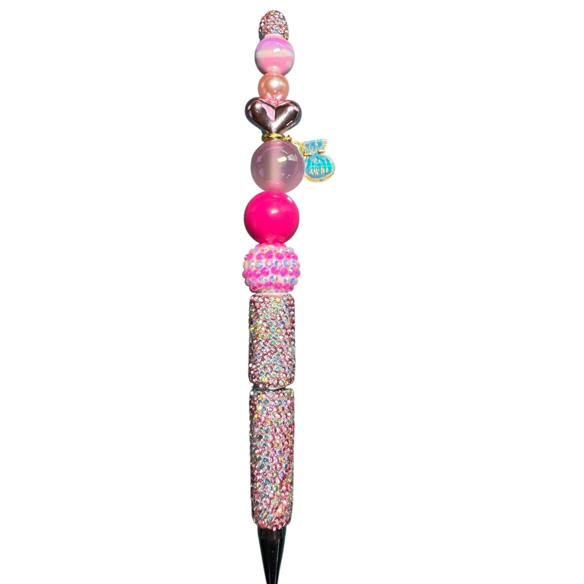 Beaded Rhinestone Pen With Pink & Gold Charms For Writing & Gifting