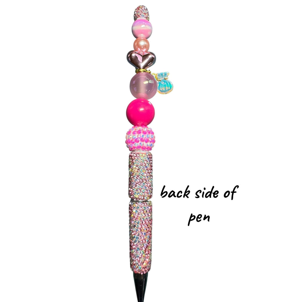 Beaded Rhinestone Pen With Pink & Gold Charms For Writing & Gifting
