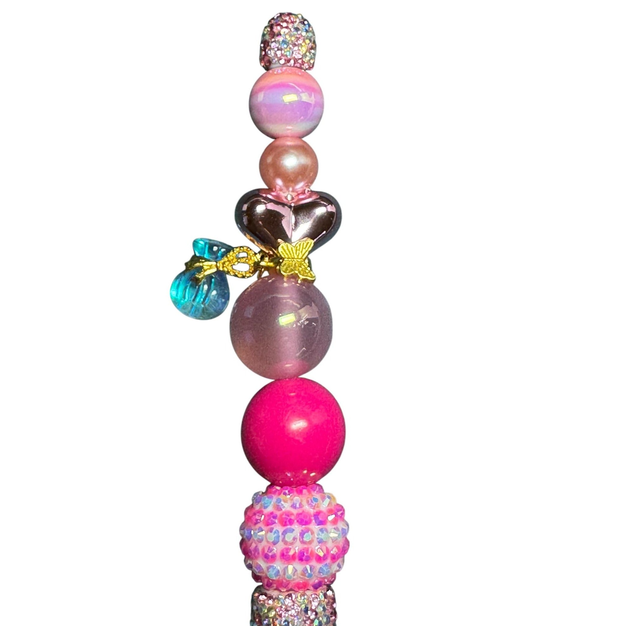 Beaded Rhinestone Pen With Pink & Gold Charms For Writing & Gifting