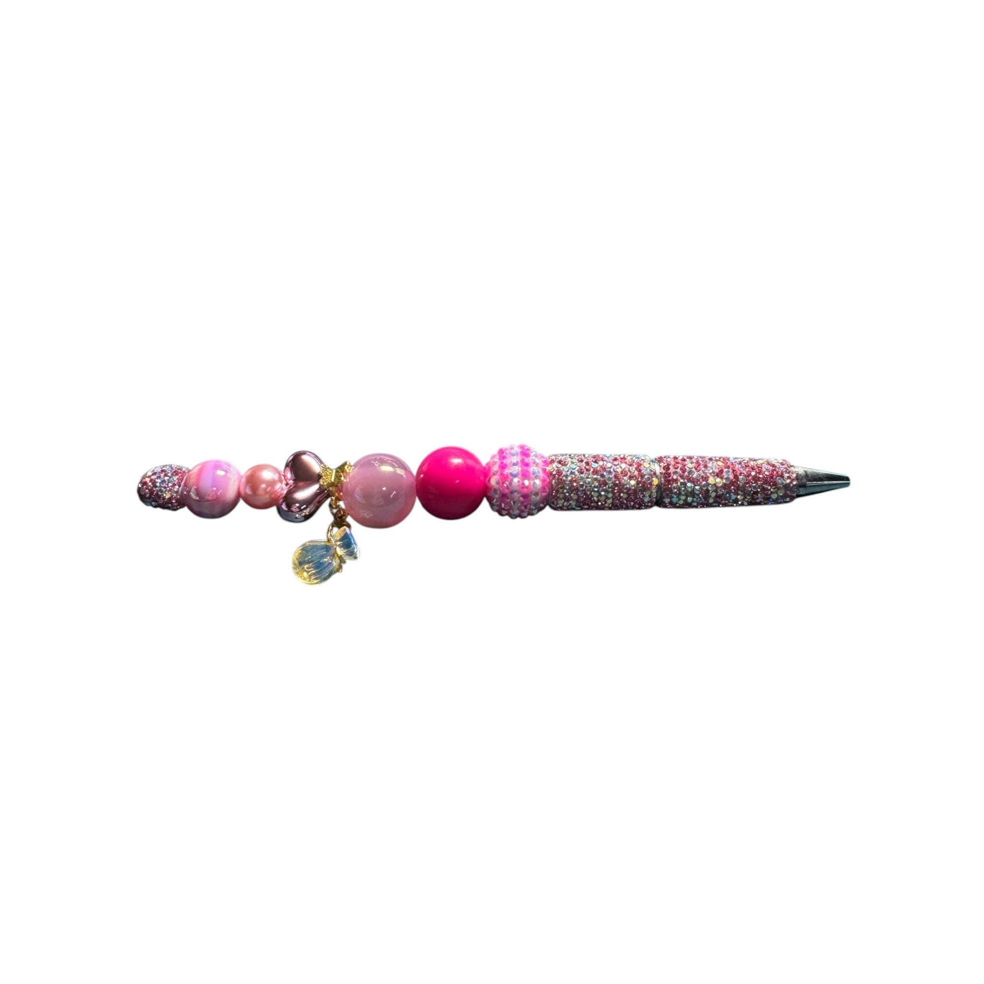 Beaded Rhinestone Pen With Pink & Gold Charms For Writing & Gifting