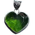 Sterling Silver 925 Heart Pendant Deep Green Faceted Glass Stone Ornate Vintage Style Design