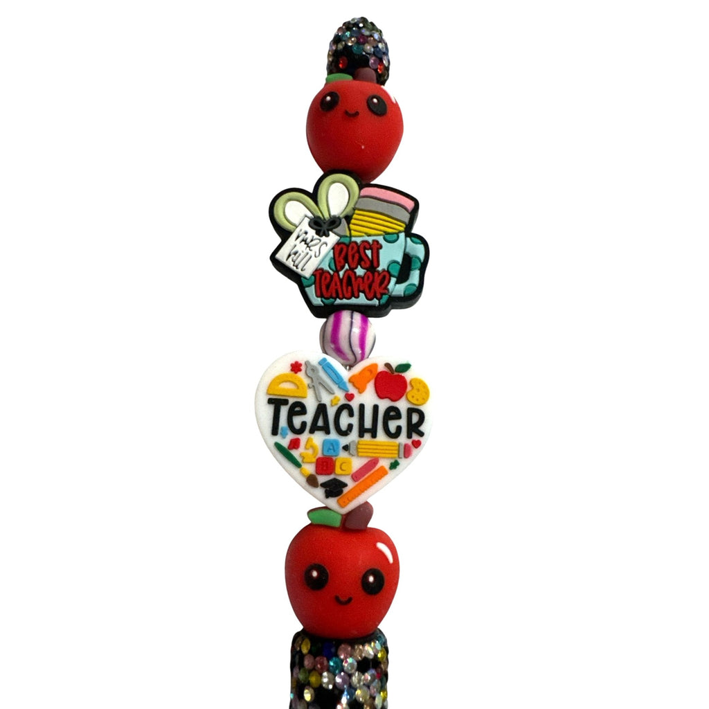 Teacher Appreciation Beaded Pen With Apple & Heart Accents Rhinestone Handle Best Teacher Gift Idea