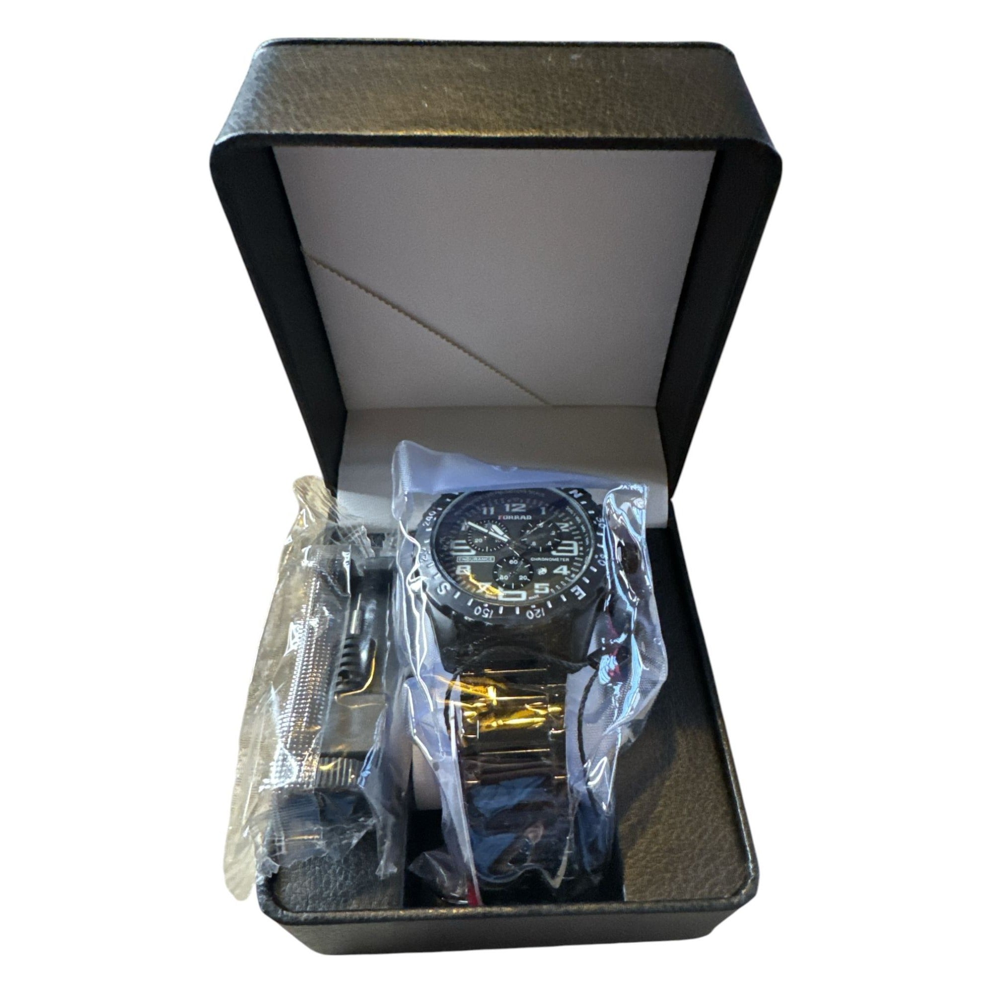 Forrad Men's C290Chronometer Watch with Black Stainless Steel Band Water Resistant Includes Box &  Strap