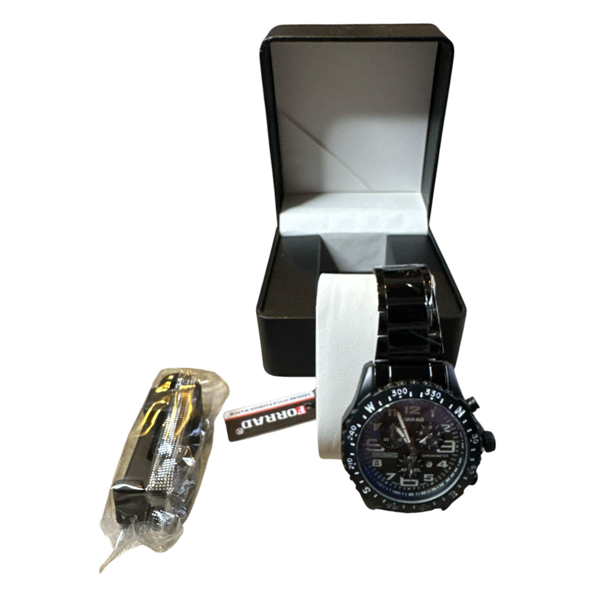 Forrad Men's C290Chronometer Watch with Black Stainless Steel Band Water Resistant Includes Box &  Strap