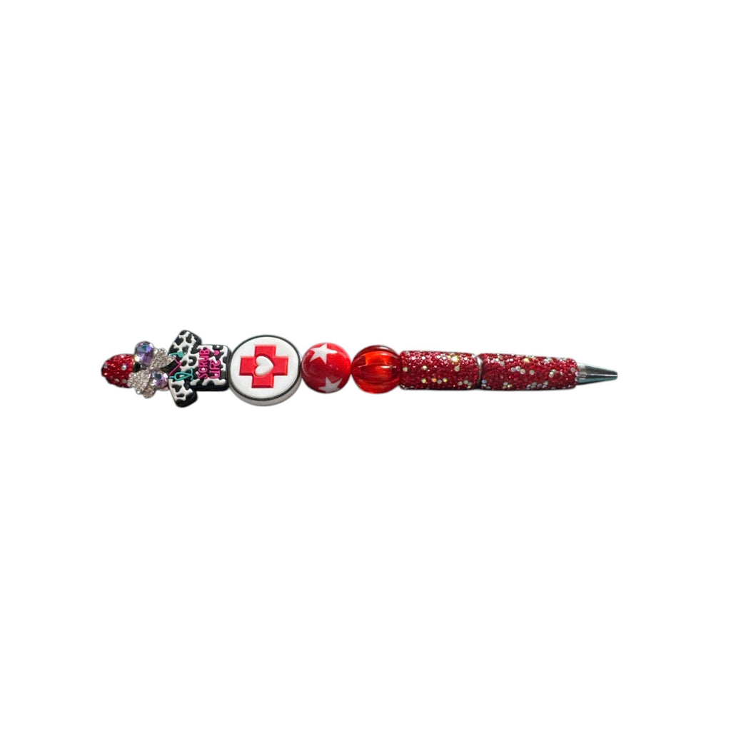 Nurse-Themed Red Rhinestone Ballpoint Pen With "Scrub Life" Charm & Beaded Design
