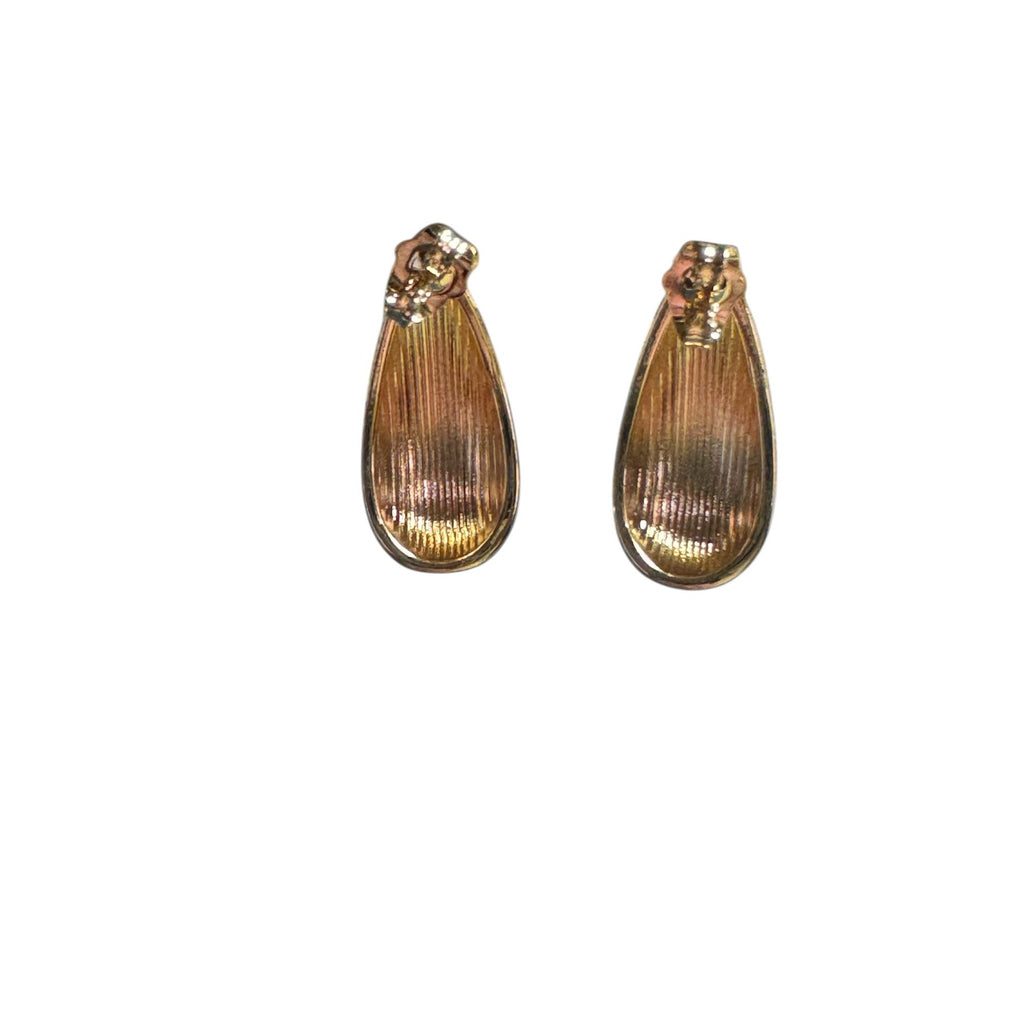 Gold-Tone Teardrop Clip-On Earrings With Ribbed Detail