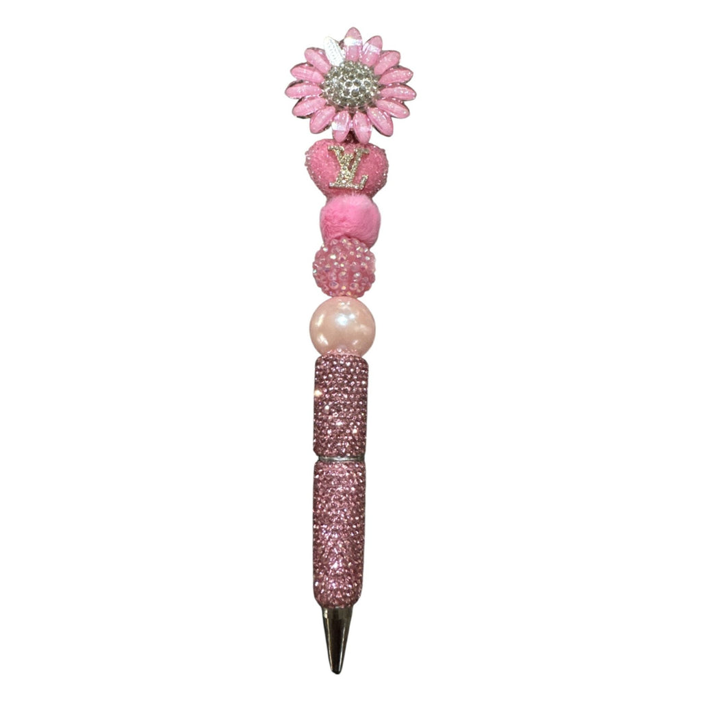 Luxury Pink Rhinestone Pen With Floral Top & Beaded Details Ideal For Writing & Gifting