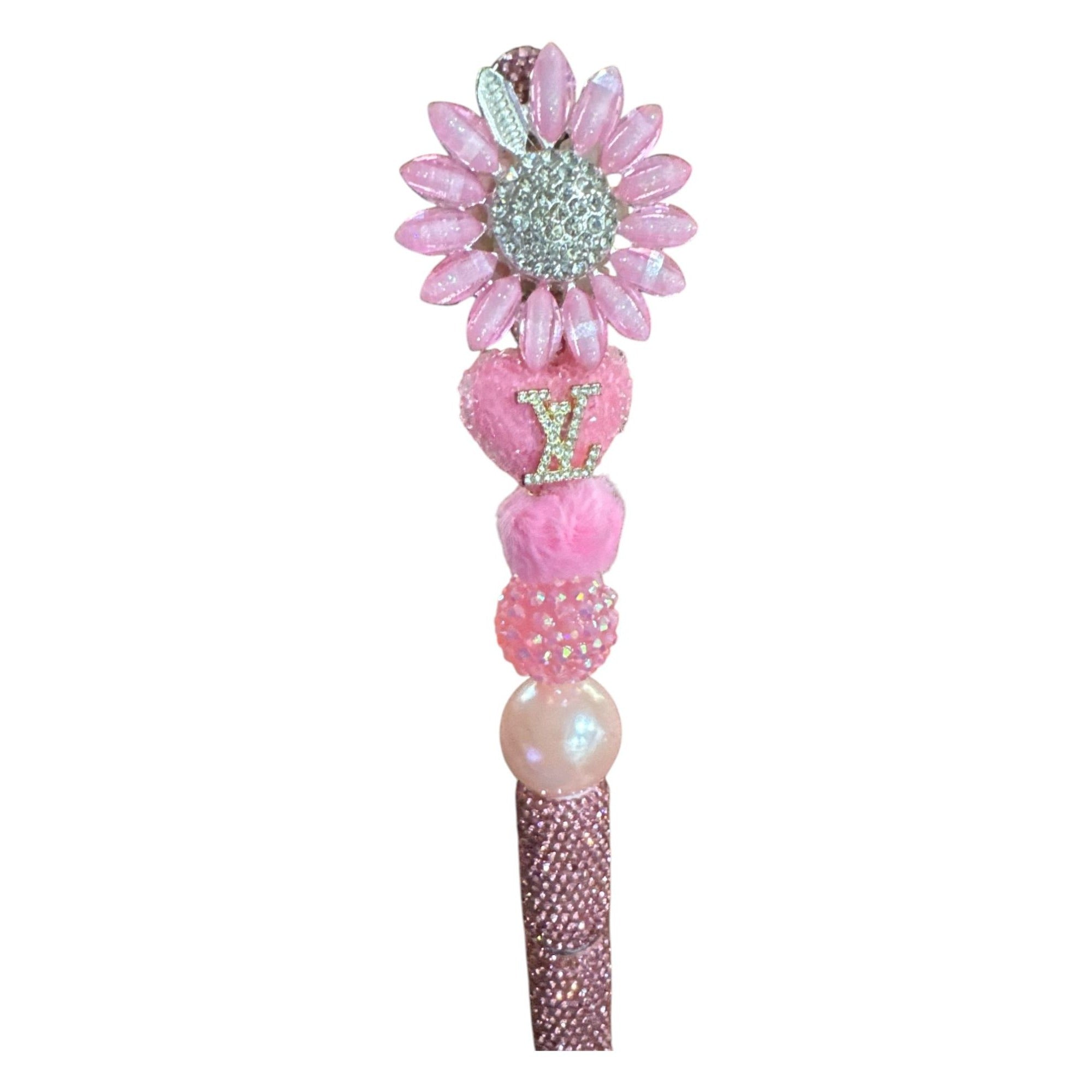 Luxury Pink Rhinestone Pen With Floral Top & Beaded Details Ideal For Writing & Gifting