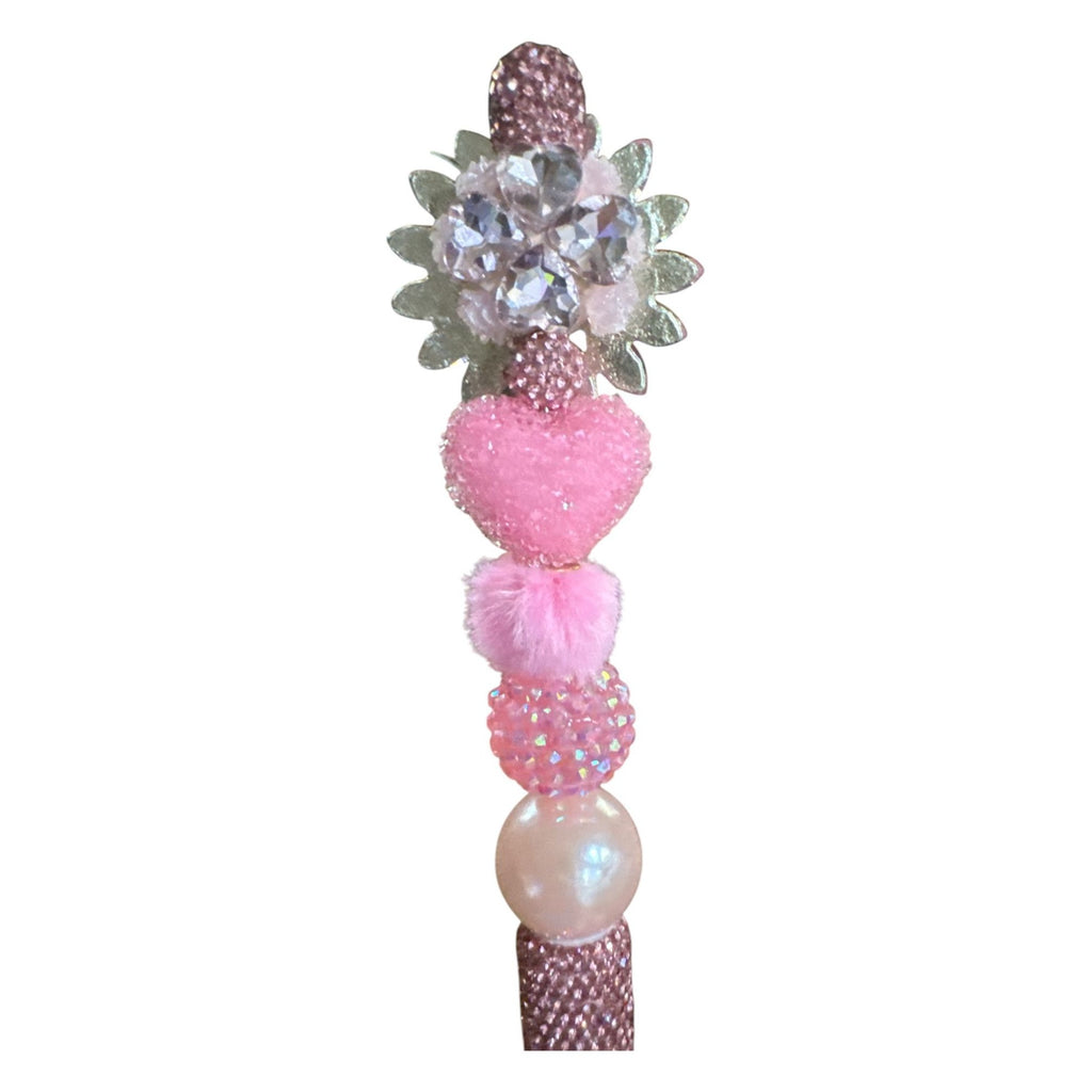 Luxury Pink Rhinestone Pen With Floral Top & Beaded Details Ideal For Writing & Gifting