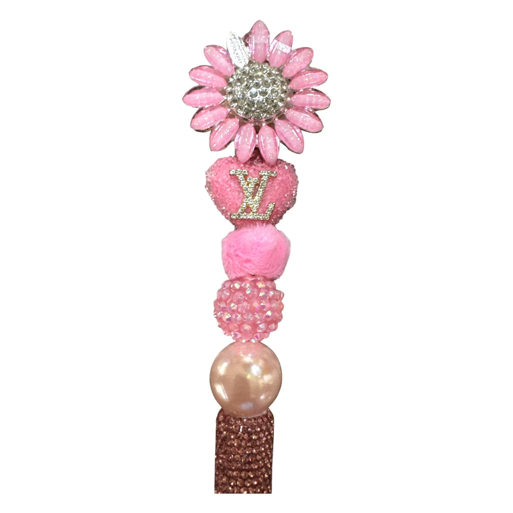 Luxury Pink Rhinestone Pen With Floral Top & Beaded Details Ideal For Writing & Gifting