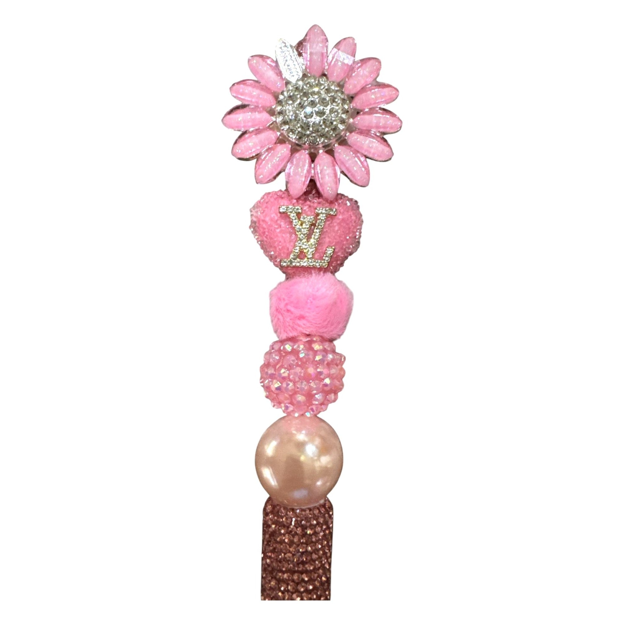 Luxury Pink Rhinestone Pen With Floral Top & Beaded Details Ideal For Writing & Gifting