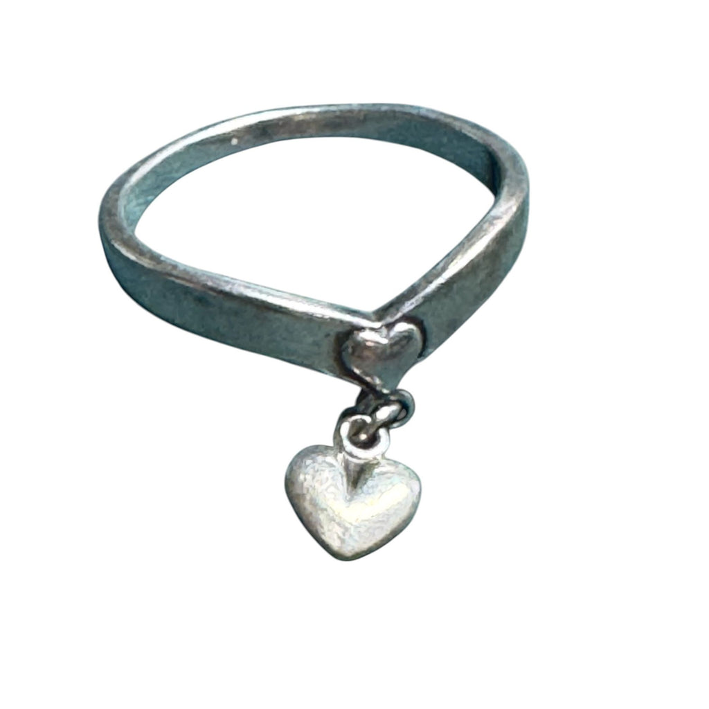 Sterling Silver Heart Ring with Dangling Charm, Size 6.5, Cute Minimalist Jewelry