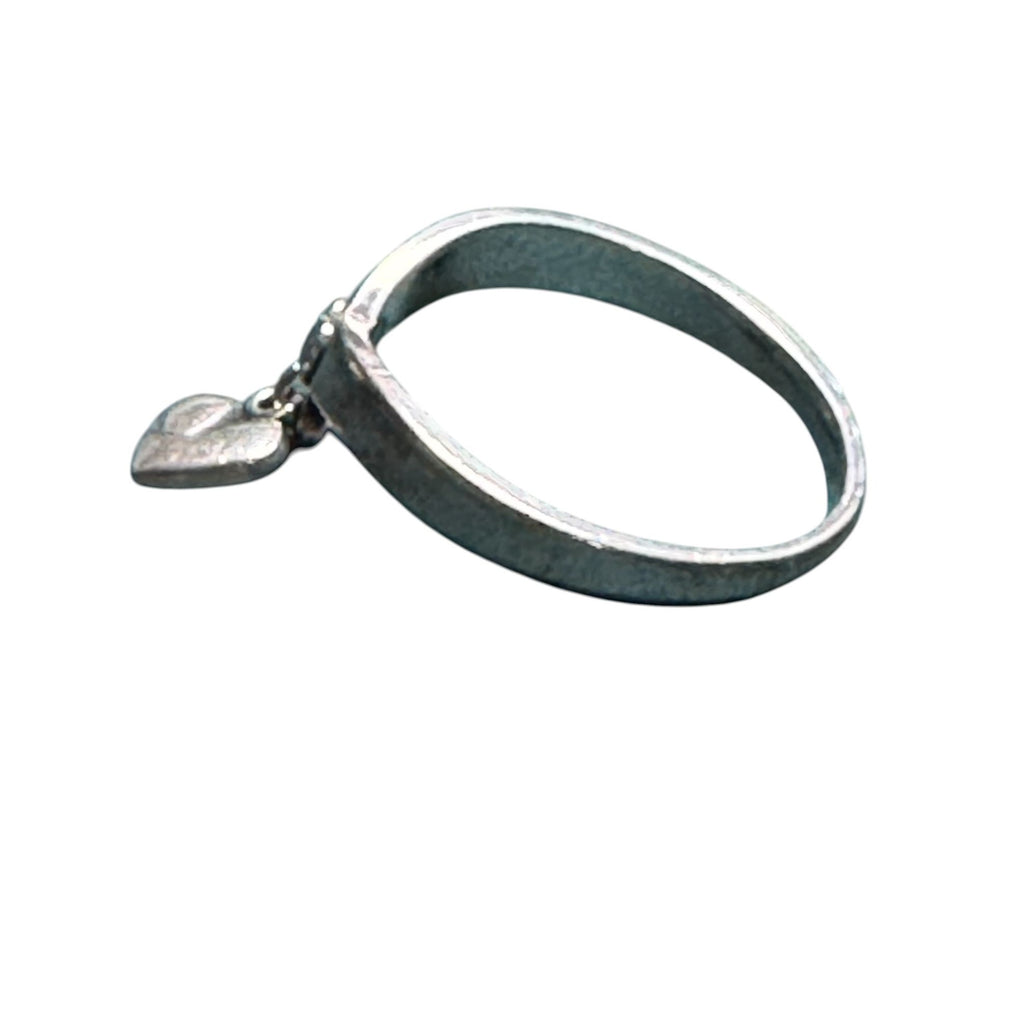 Sterling Silver Heart Ring with Dangling Charm, Size 6.5, Cute Minimalist Jewelry