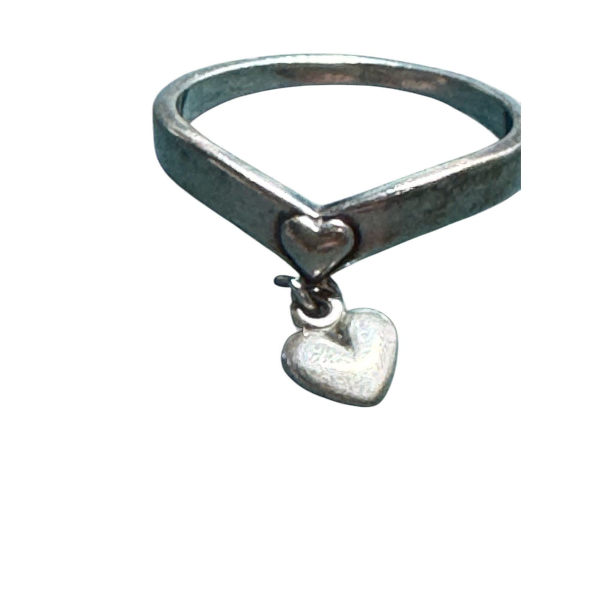 Sterling Silver Heart Ring with Dangling Charm, Size 6.5, Cute Minimalist Jewelry