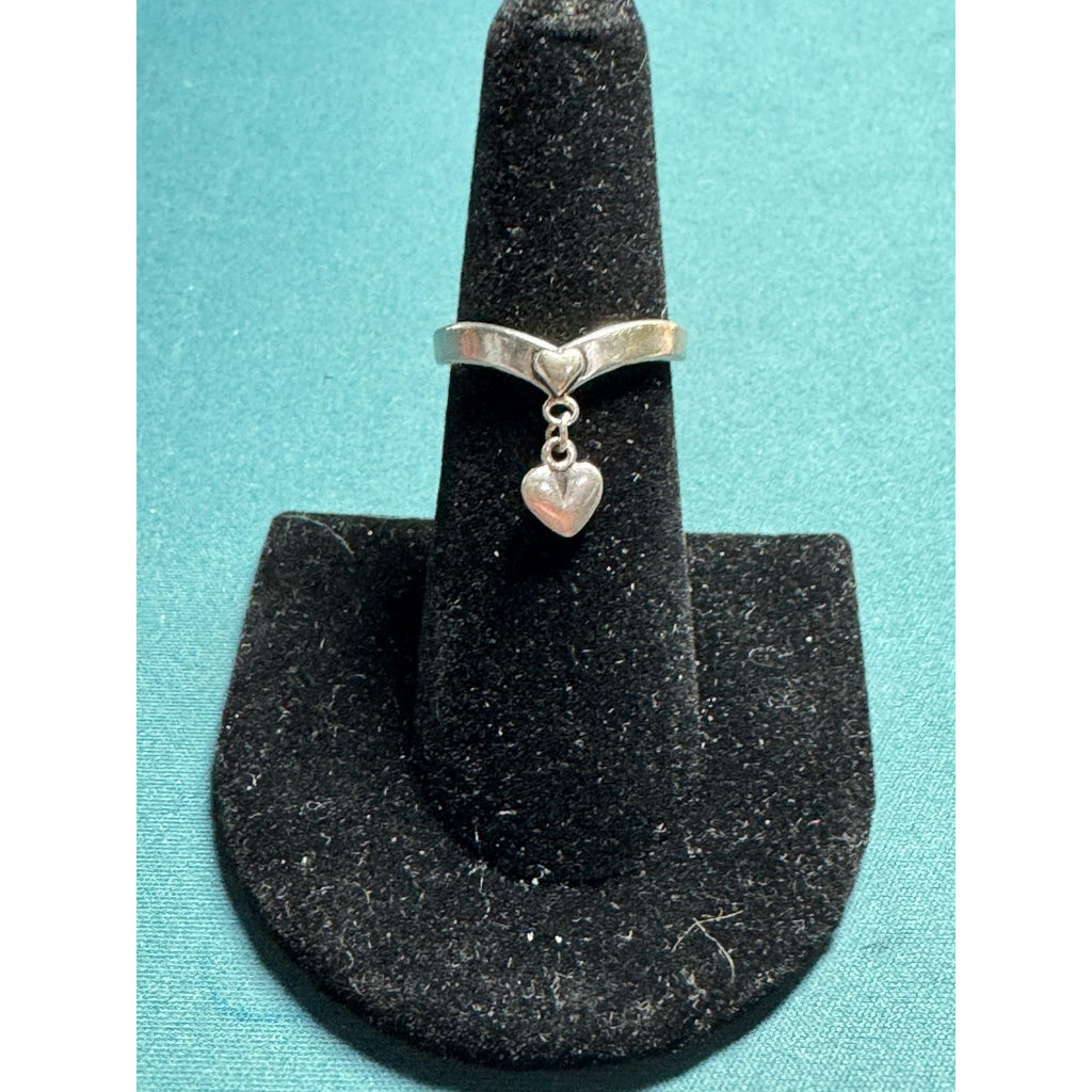 Sterling Silver Heart Ring with Dangling Charm, Size 6.5, Cute Minimalist Jewelry