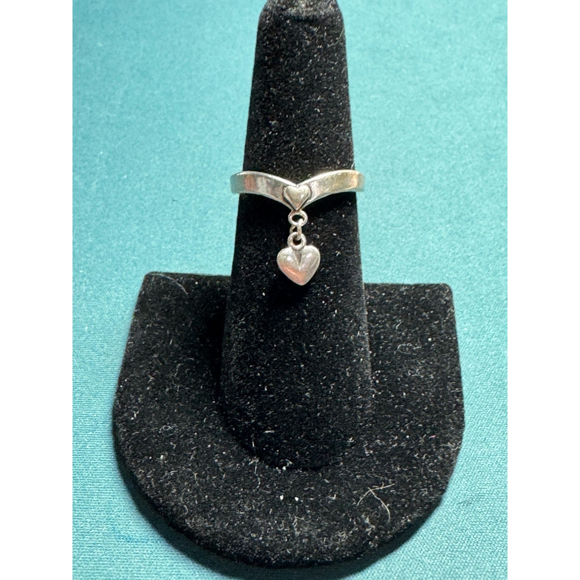 Sterling Silver Heart Ring with Dangling Charm, Size 6.5, Cute Minimalist Jewelry