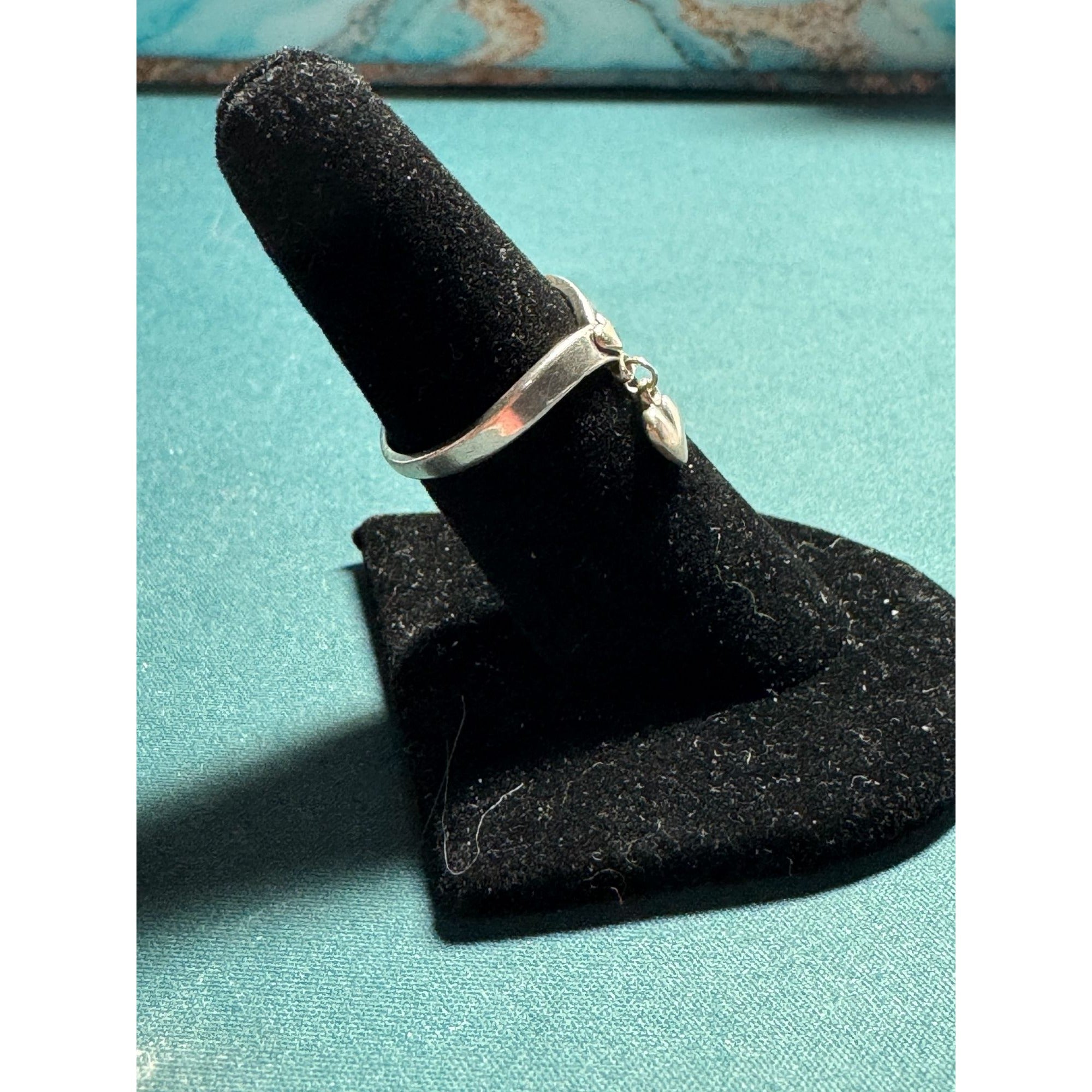Sterling Silver Heart Ring with Dangling Charm, Size 6.5, Cute Minimalist Jewelry