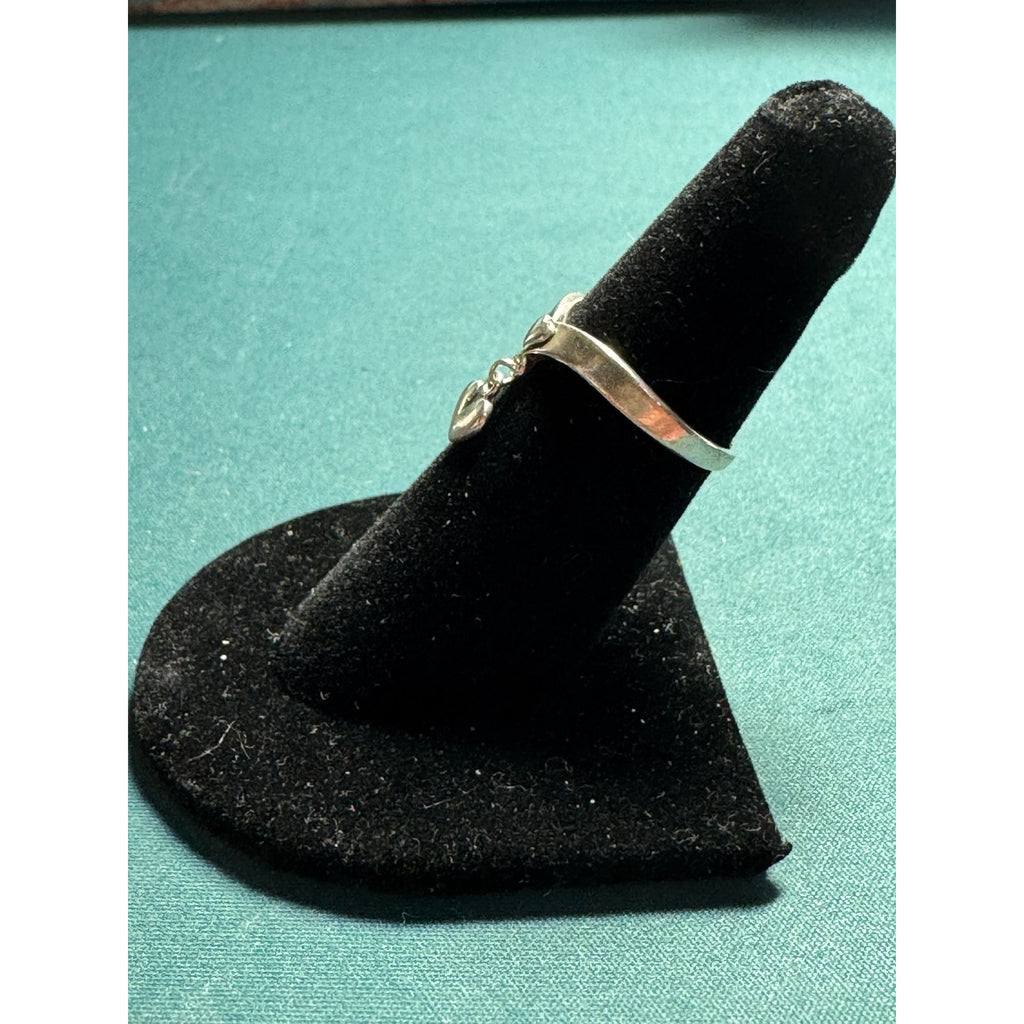 Sterling Silver Heart Ring with Dangling Charm, Size 6.5, Cute Minimalist Jewelry