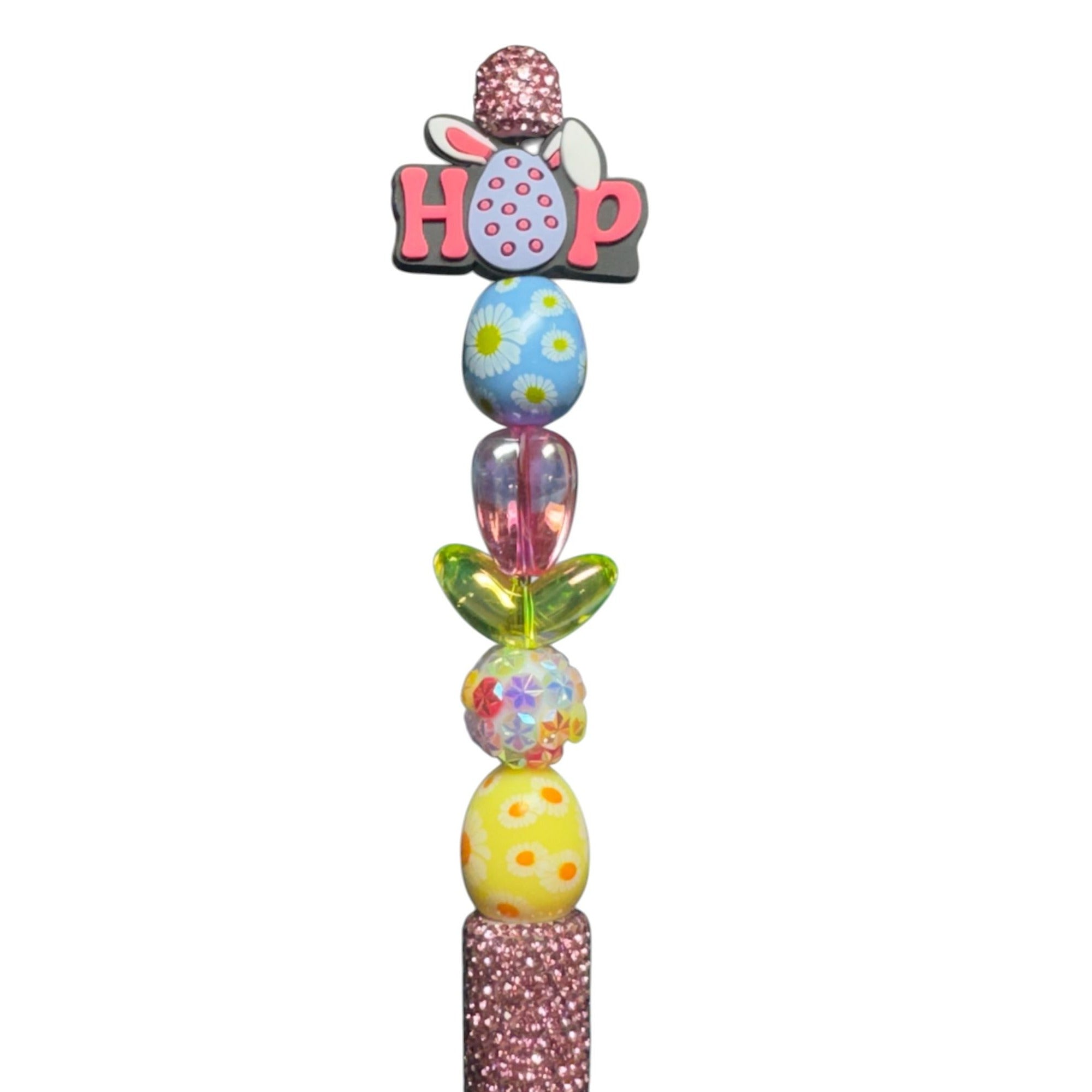 Easter-Themed Beaded Pen With Glitter Handle & "Hop" Topper - Fun Stationery Gift