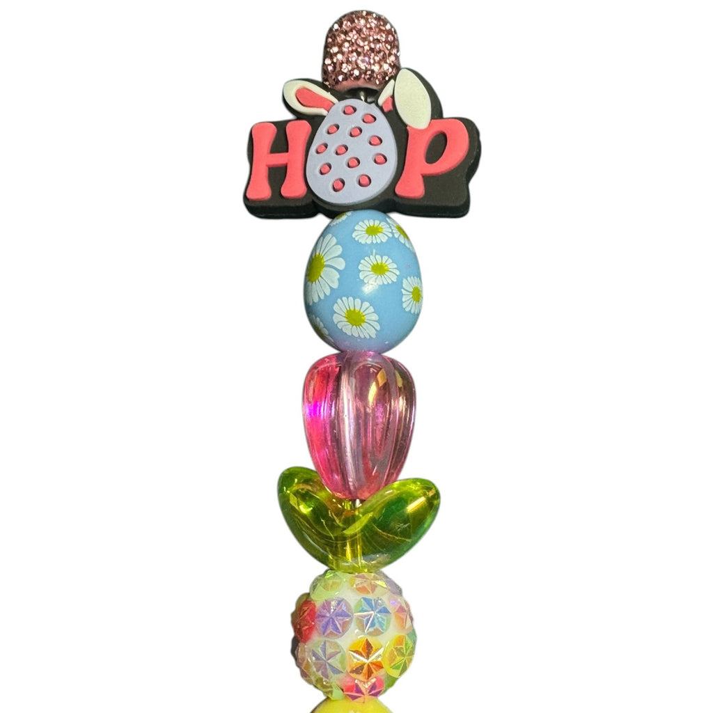 Easter-Themed Beaded Pen With Glitter Handle & "Hop" Topper - Fun Stationery Gift