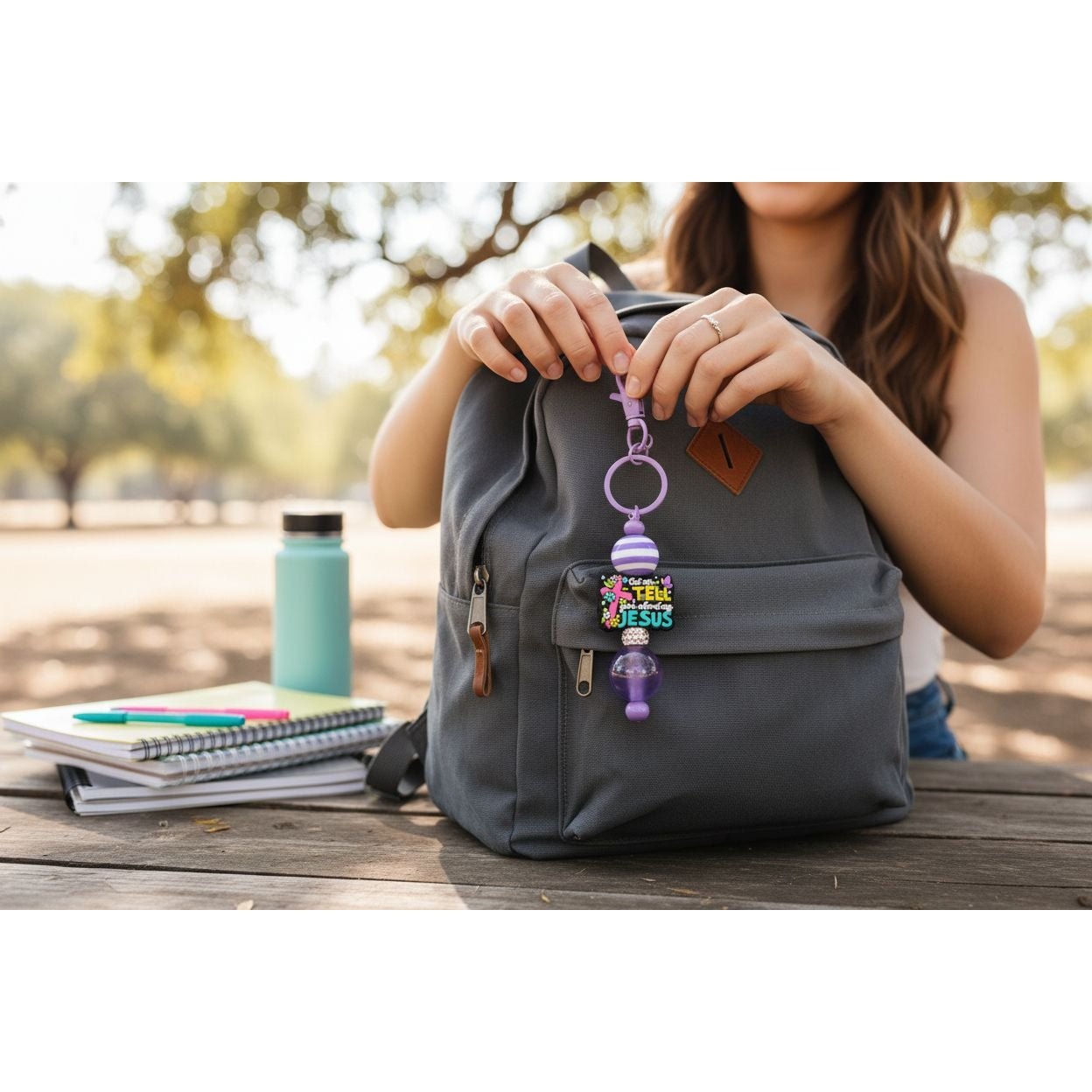 Let Me Tell You About My Jesus Keychain/Lanyard With Purple Beads & Clip