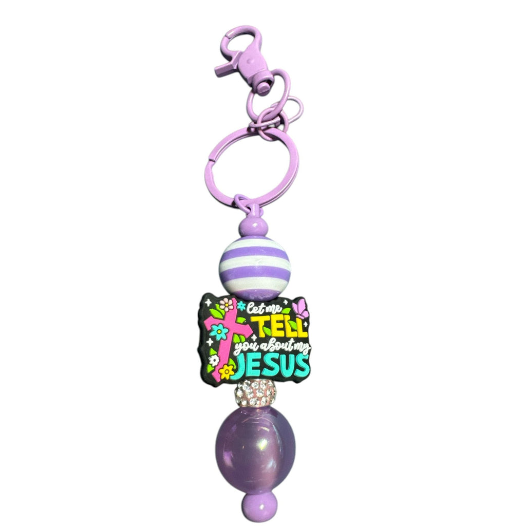 Let Me Tell You About My Jesus Keychain/Lanyard With Purple Beads & Clip