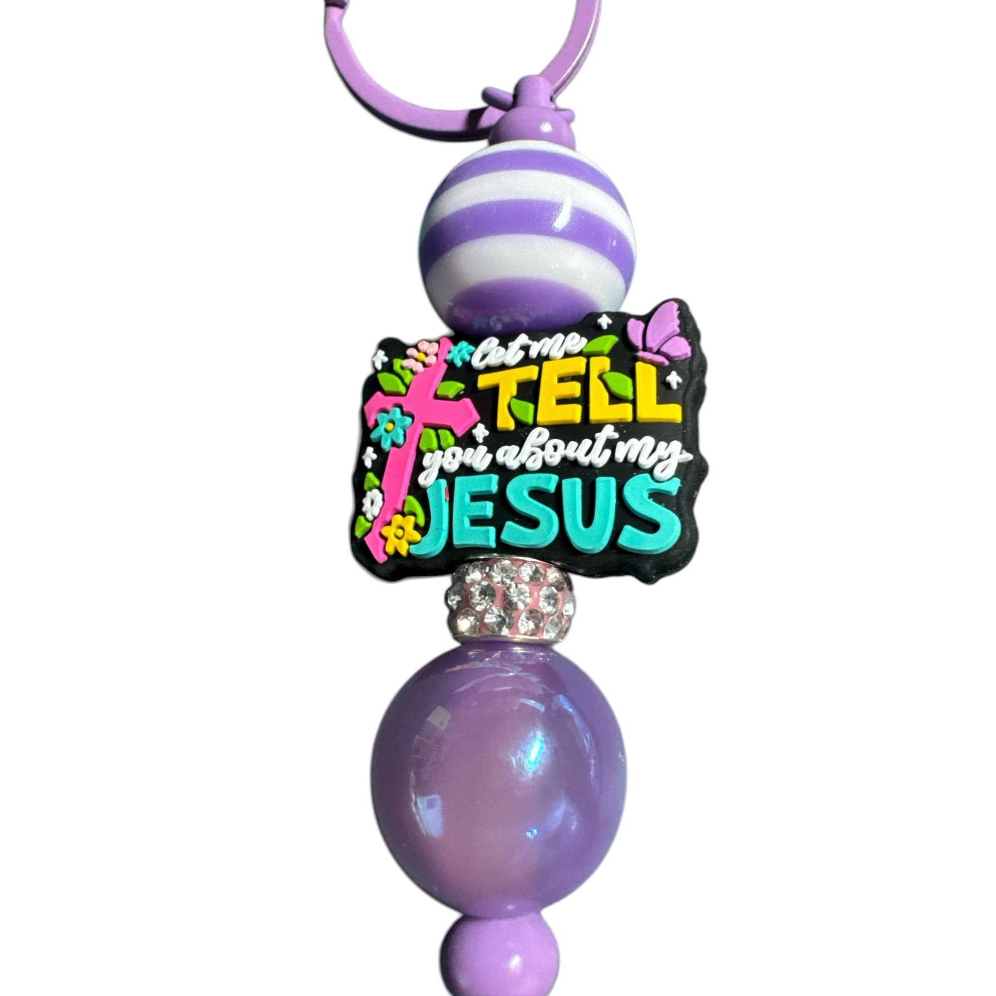 Let Me Tell You About My Jesus Keychain/Lanyard With Purple Beads & Clip