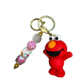 Elmo Keychain With Beaded Charm - Red & Gold - Cute Bag Accessory Or Gift For Kids & Adults