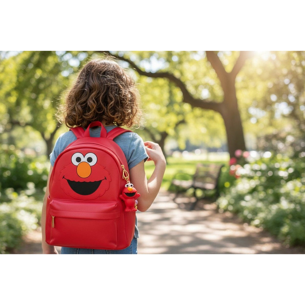 Elmo Keychain With Beaded Charm - Red & Gold - Cute Bag Accessory Or Gift For Kids & Adults