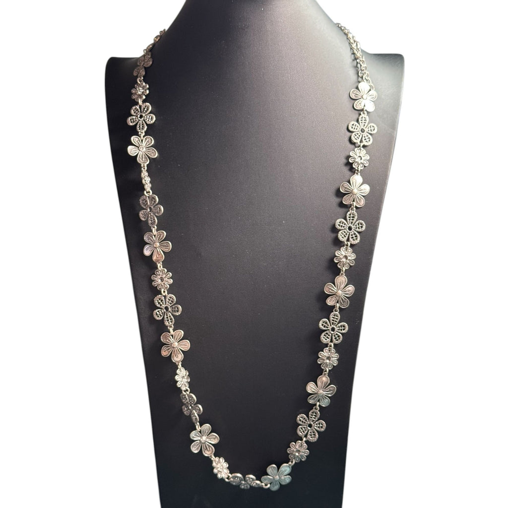 Premier Designs Silver Floral Filigree Chain Necklace with Intricate Detailing for Women