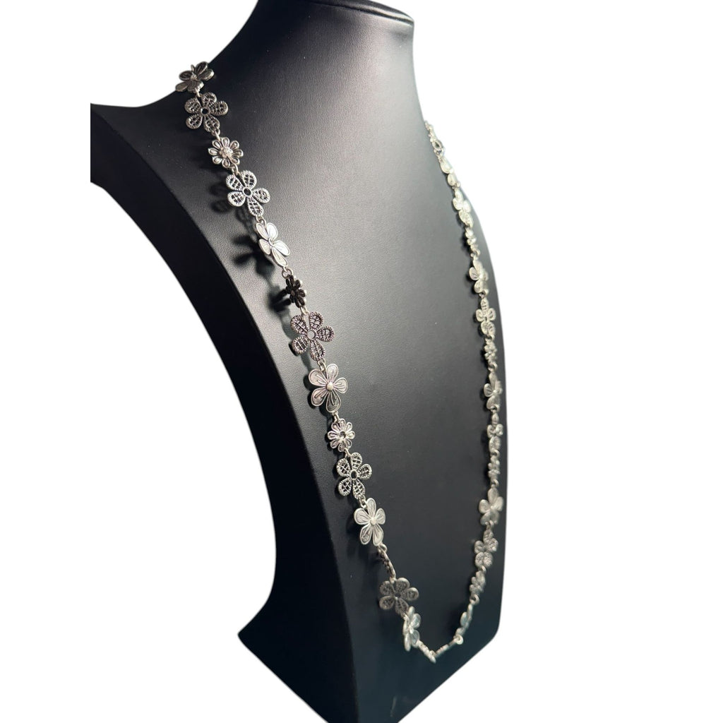 Premier Designs Silver Floral Filigree Chain Necklace with Intricate Detailing for Women