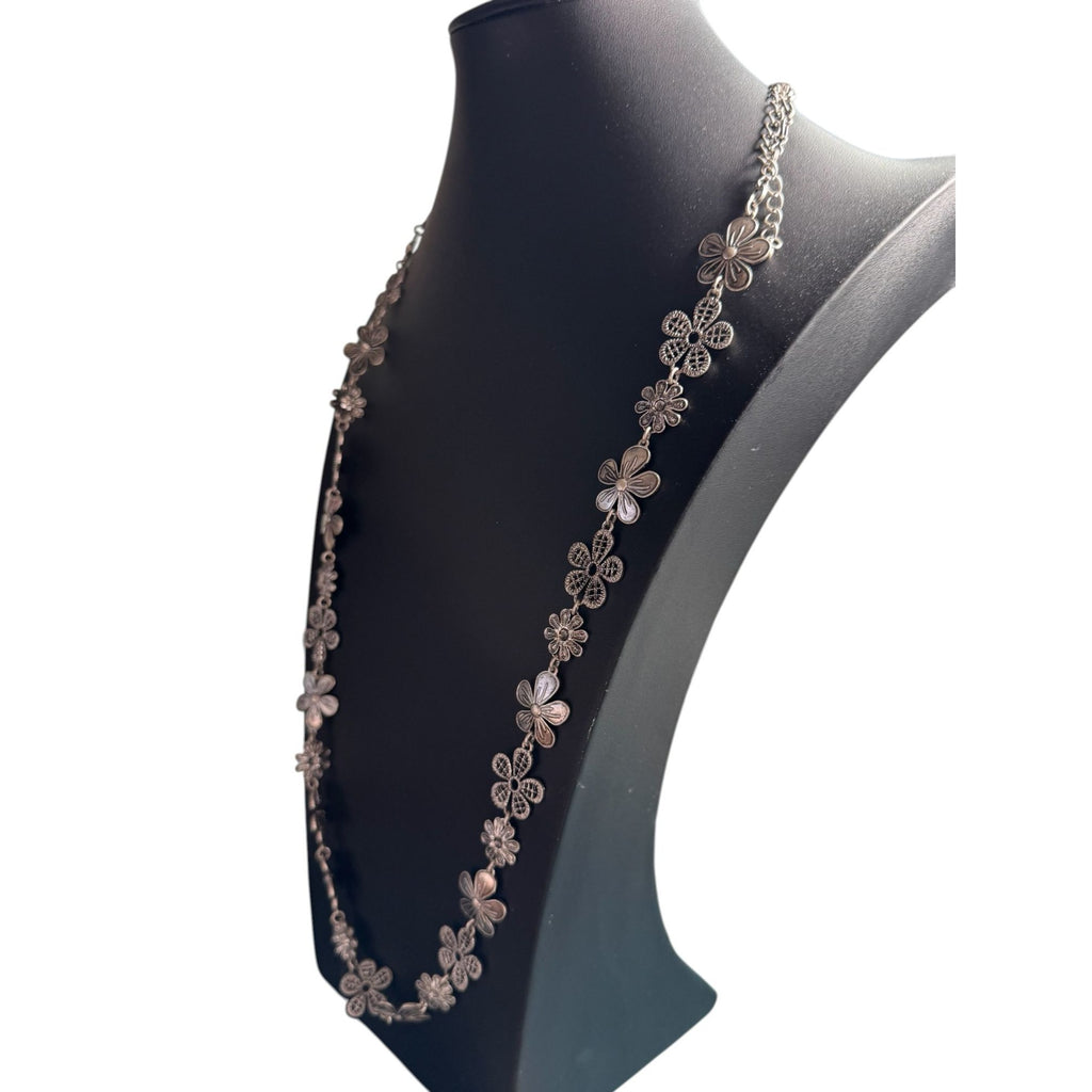 Premier Designs Silver Floral Filigree Chain Necklace with Intricate Detailing for Women
