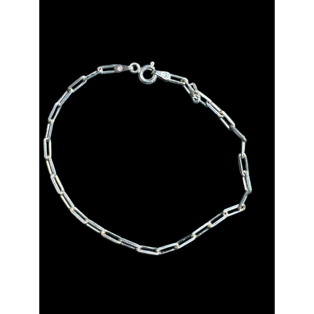 925 Italy Sterling Silver Chain Bracelet – Rectangular Links, Spring Ring Clasp, 7”