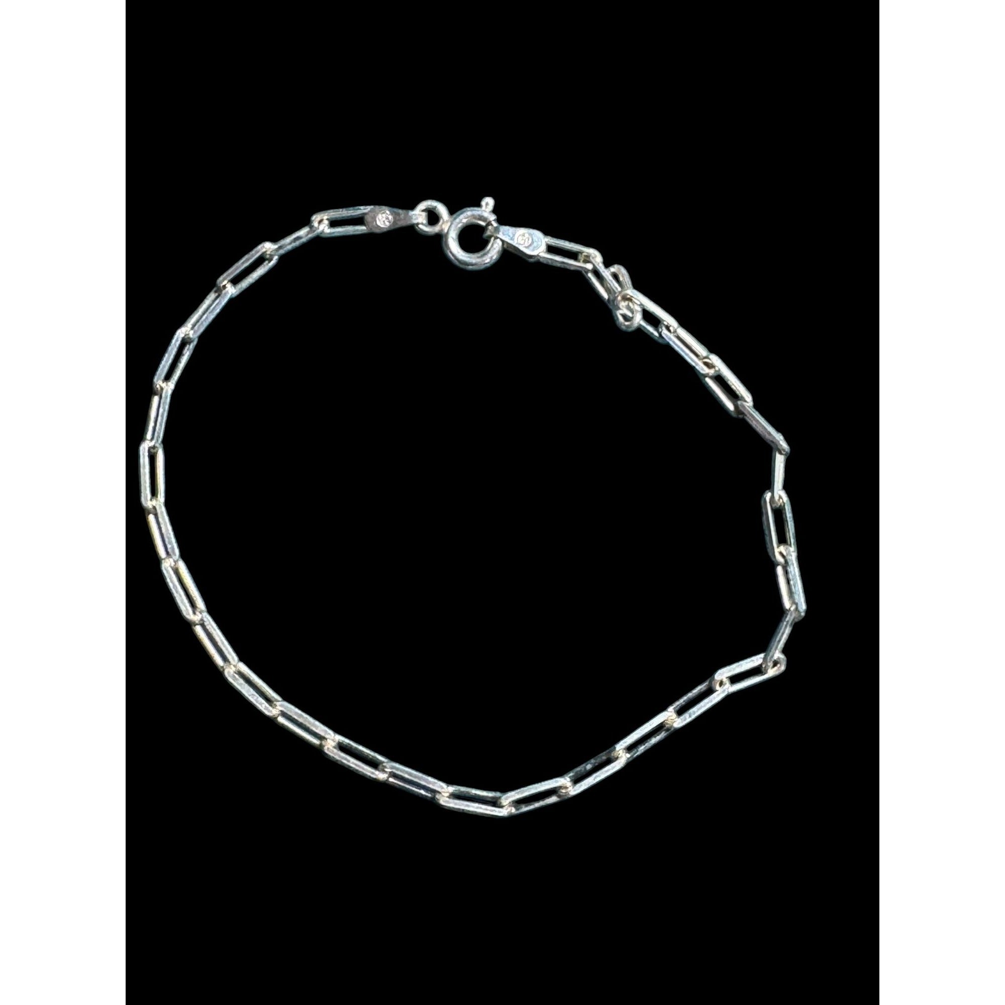 925 Italy Sterling Silver Chain Bracelet – Rectangular Links, Spring Ring Clasp, 7”