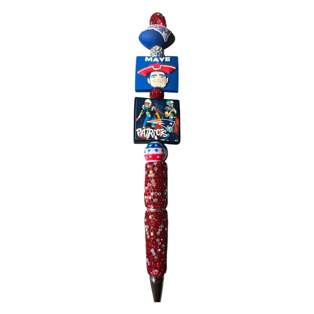New England Patriots Themed Beaded Glitter Pen With Football & Player Designs